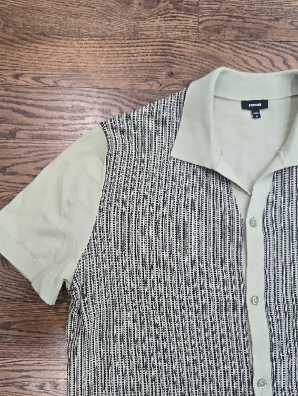Express Patterned Knit Polo Shirt XL Green Mens Button Up Retro Sweater Polo - Picture 3 of 5